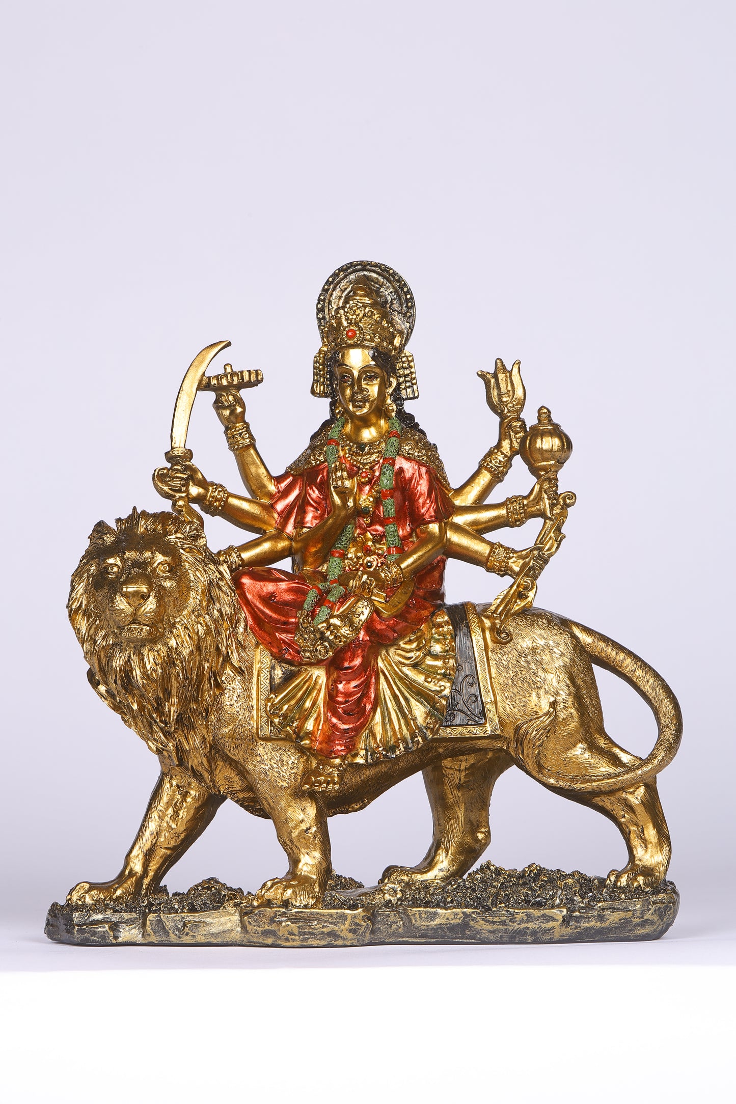 10" Maa Sherawali Jagdambe Durga Ji Antique Finish golden red statue| Ideal for temple or showpiece