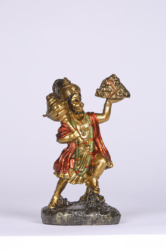 6" Hanuman Pawansut Mahabali standing Antique Finish golden red statue statue with Parvat | Ideal for temple or showpiece