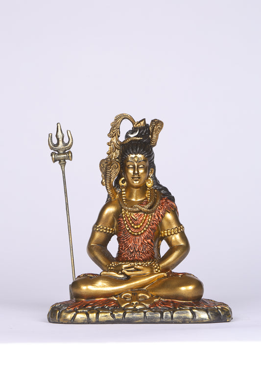 6" Shiva Samadhi Meditation statue with Trishul in Antique Finish golden red | Ideal for temple or showpiece