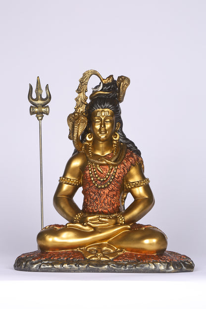 16" Shiva Samadhi Meditation statue with Trishul in  golden red Antique Finish| Ideal for temple or showpiece