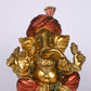 18" Ganesha sitting Antique Finish statue with red-golden turban and modak | Ideal for temple or showpiece