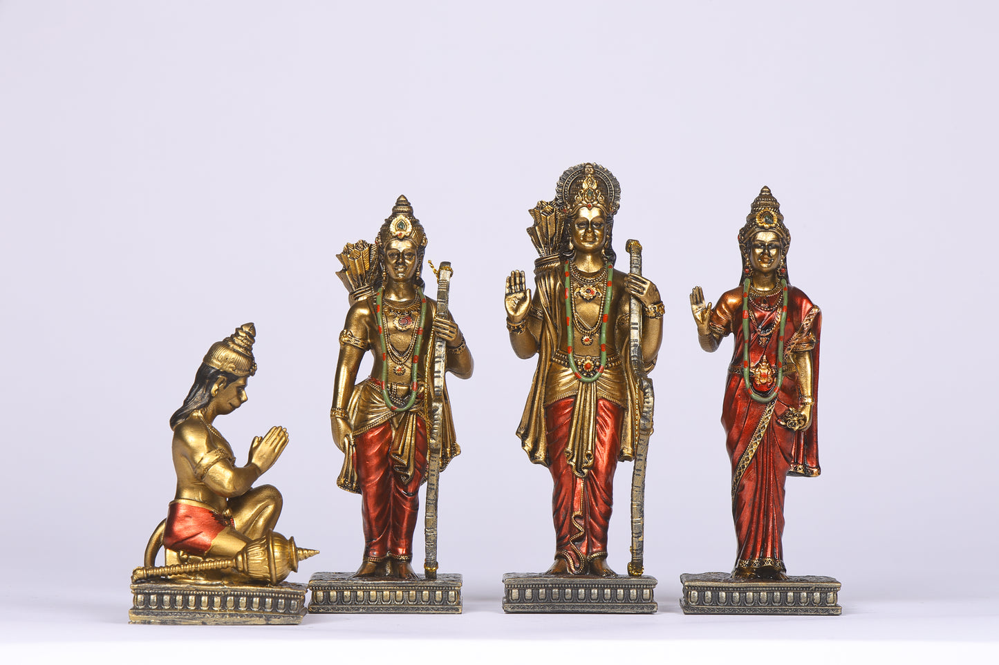 6" Ram Darbaar Antique Finish golden red statue - Shree Ram Ma Sita Laxman And Hanuman Darbar Idol for home temple