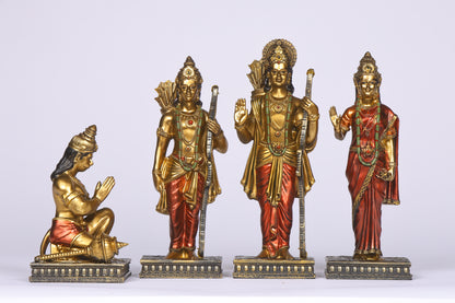 9" Ram Darbaar Antique Finish golden red statue - Shree Ram Ma Sita Laxman And Hanuman Darbar Idol for home temple