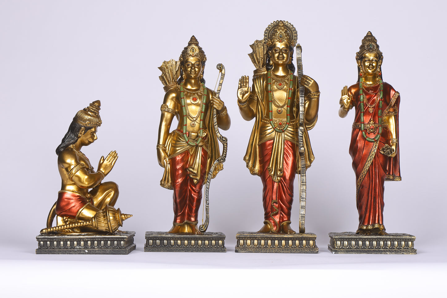 12" Ram Darbaar Antique Finish golden red statue - Shree Ram Ma Sita Laxman And Hanuman Darbar Idol for home temple