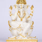 8" Ganesha sitting Marble statue on golden pdestal | Ideal for temple or showpiece