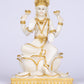 10" Laxmi Sitting Marble statue on lotus with gold tone | Ideal for temple or showpiece