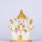 8" Ganesha sitting Marble statue on golden pdestal | Ideal for temple or showpiece