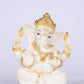 7" Cute Ganesha sitting Marble statue with Gold tone | Ideal for temple or showpiece