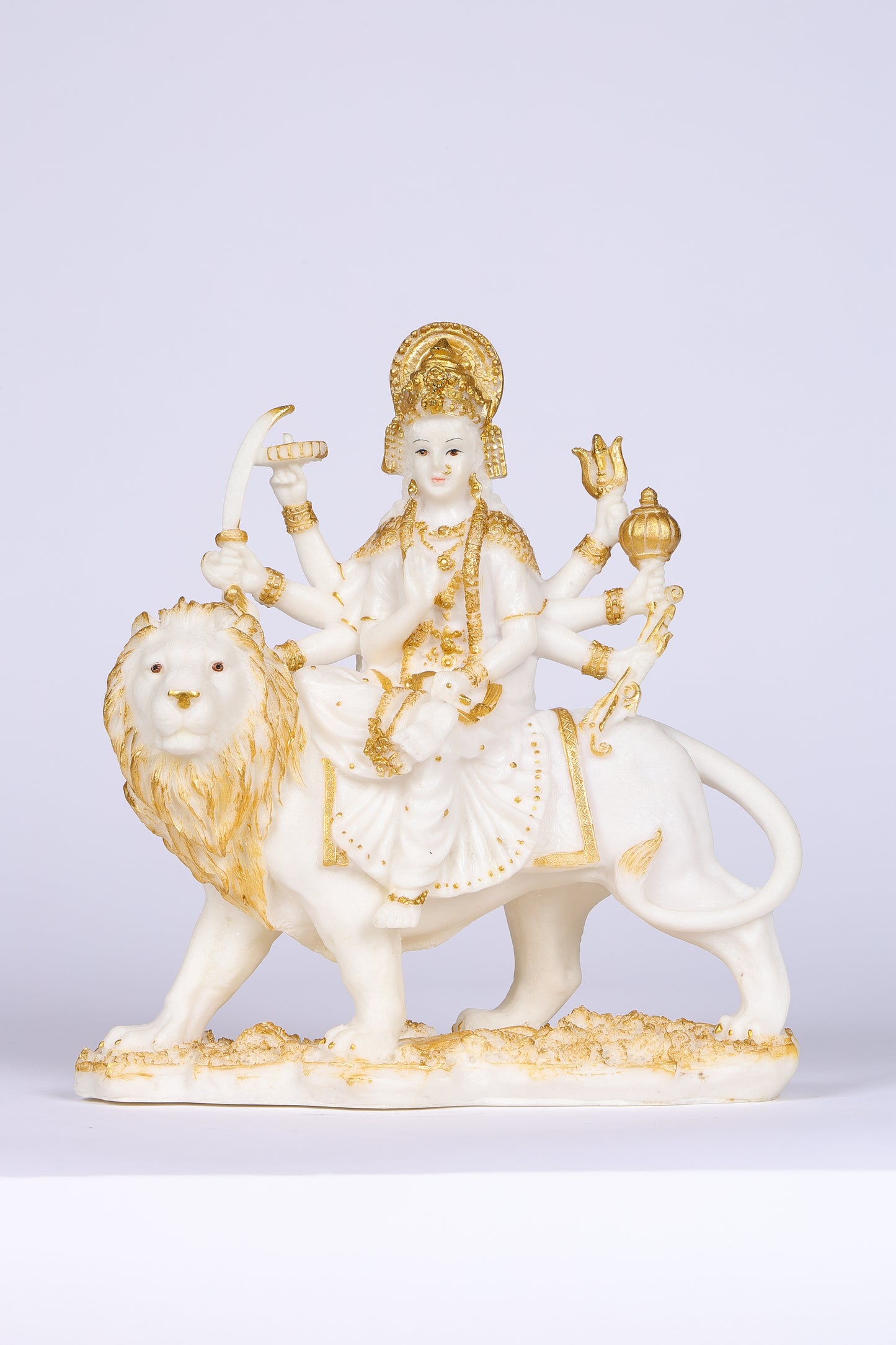 10" Maa Sherawali Jagdambe Durga Ji Marble statue with Gold tone| Ideal for temple or showpiece