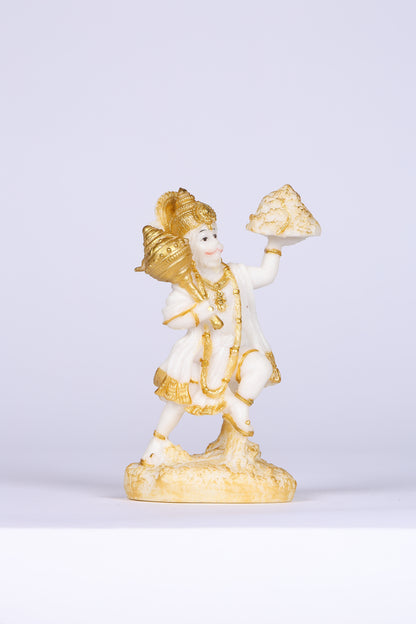 6" Hanuman Pawansut Mahabali standing Marble statue with Parvat | Ideal for temple or showpiece