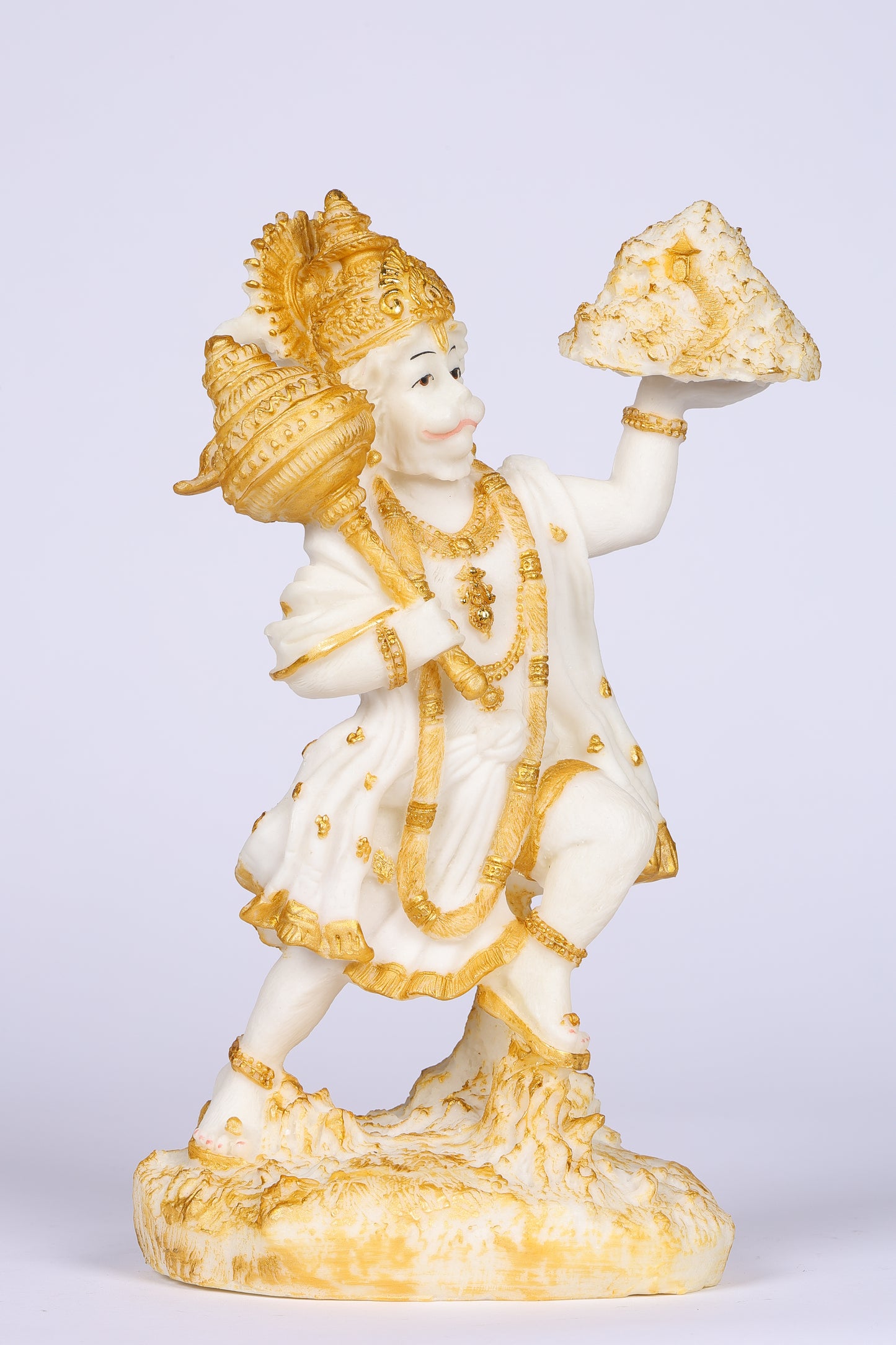 11" Hanuman Pawansut Mahabali standing Marble statue with Parvat | Ideal for temple or showpiece