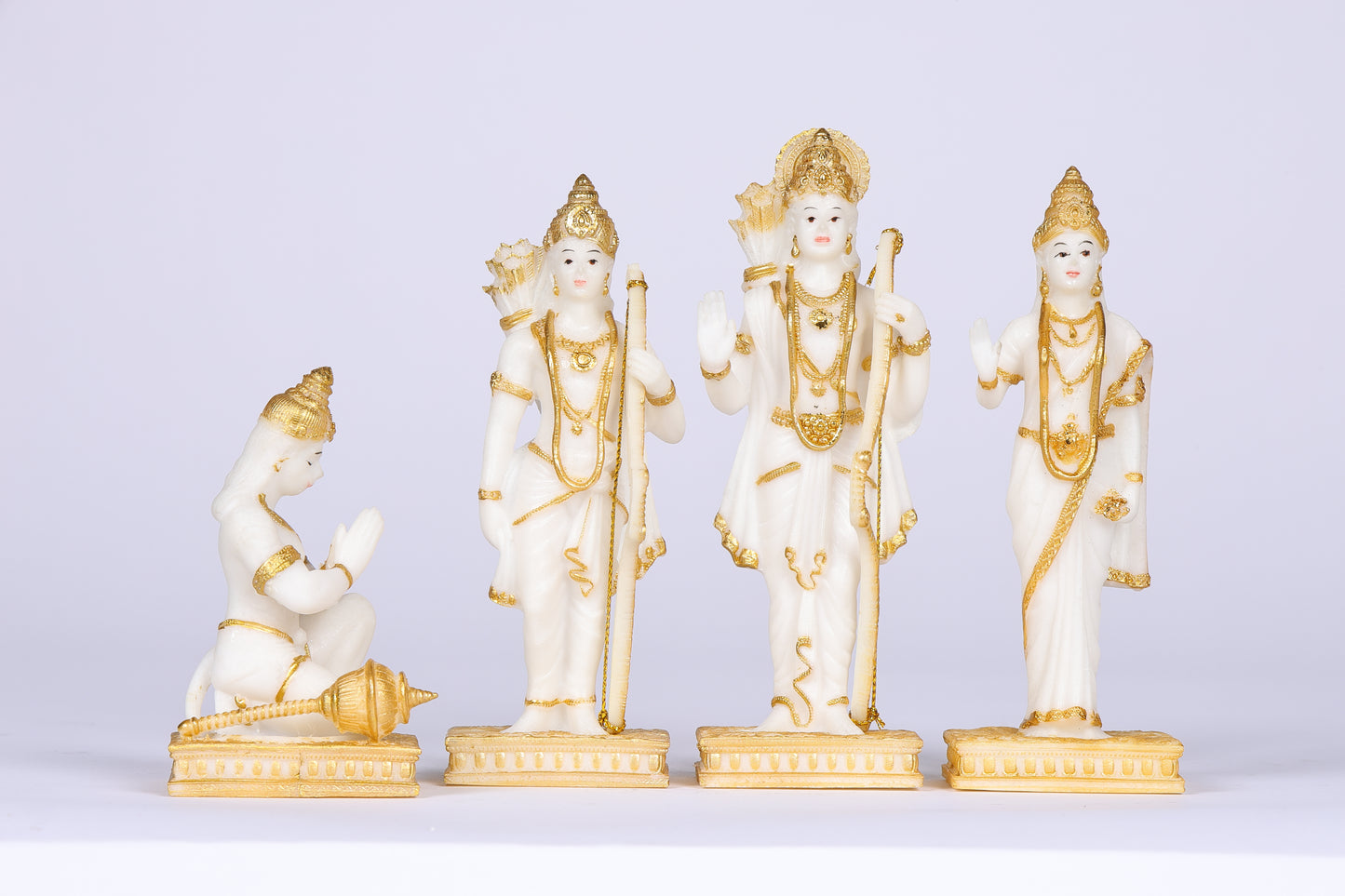 6" Ram Darbaar Marble statue with Gold tone - Shree Ram Ma Sita Laxman And Hanuman Darbar Idol for home temple