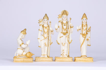 6" Ram Darbaar Marble statue with Gold tone - Shree Ram Ma Sita Laxman And Hanuman Darbar Idol for home temple