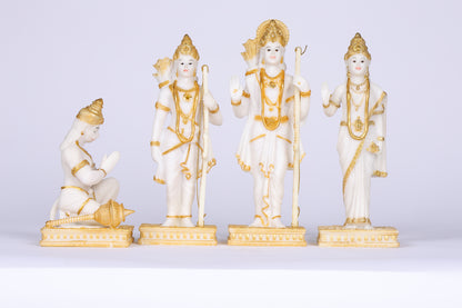 9" Ram Darbaar Marble statue with Gold tone - Shree Ram Ma Sita Laxman And Hanuman Darbar Idol for home temple