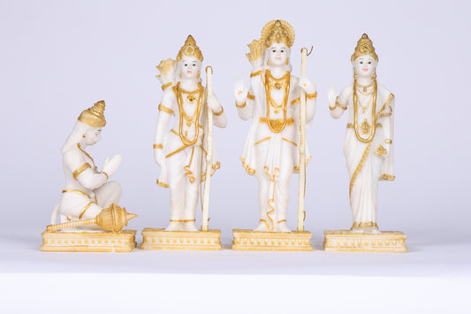 9" Ram Darbaar Marble statue with Gold tone - Shree Ram Ma Sita Laxman And Hanuman Darbar Idol for home temple