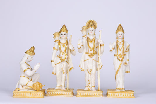 12" Ram Darbaar Marble statue with Gold tone - Shree Ram Ma Sita Laxman And Hanuman Darbar Idol for home temple