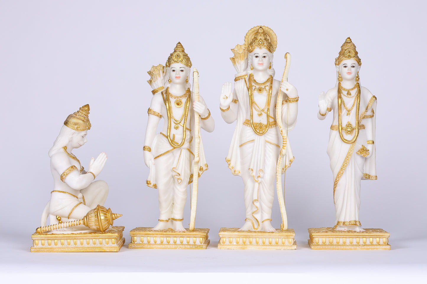 14" Ram Darbaar Marble statue with Gold tone - Shree Ram Ma Sita Laxman And Hanuman Darbar Idol for home temple