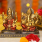 5" Laxmi Ganesha sitting Antique Finish golden red statue with Gold pedestal | Ideal for temple or showpiece