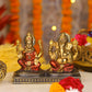 5" Laxmi Ganesha sitting Antique Finish golden red statue with Gold pedestal | Ideal for temple or showpiece