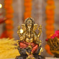 5" Ganesha sitting  Antique Finish golden red statue on golden pdestal | Ideal for temple or showpiece