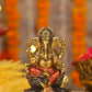 5" Ganesha sitting  Antique Finish golden red statue on golden pdestal | Ideal for temple or showpiece