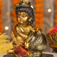8" Baby Krishna - Cute Makhan chor Bal Gopal statue Antique Finish golden red| Ideal for temple or showpiece