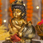 8" Baby Krishna - Cute Makhan chor Bal Gopal statue Antique Finish golden red| Ideal for temple or showpiece