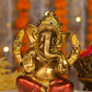 7" Cute Ganesha sitting Antique Finish golden red statue | Ideal for temple or showpiece
