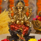 8" Ganesha sitting  Antique Finish golden red statue on golden pdestal | Ideal for temple or showpiece