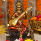 8" Saraswati Sitting Antique Finish golden red statue on lotus with Veena | Ideal for temple or showpiece