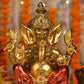 11" Ganesha sitting  Antique Finish golden red statue on golden pdestal | Ideal for temple or showpiece
