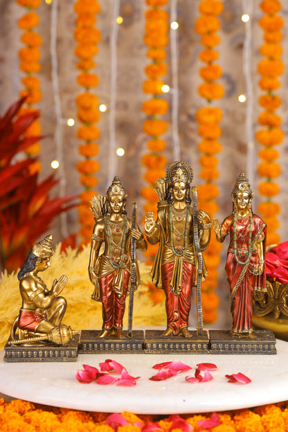 9" Ram Darbaar Antique Finish golden red statue - Shree Ram Ma Sita Laxman And Hanuman Darbar Idol for home temple