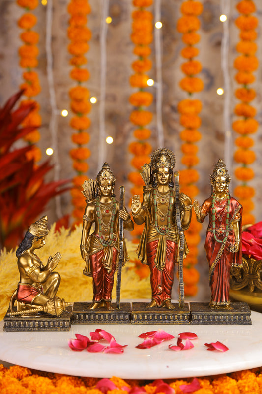 9" Ram Darbaar Antique Finish golden red statue - Shree Ram Ma Sita Laxman And Hanuman Darbar Idol for home temple