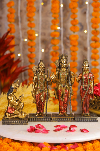 9" Ram Darbaar Antique Finish golden red statue - Shree Ram Ma Sita Laxman And Hanuman Darbar Idol for home temple