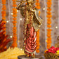 18" Standing Krishna with Bansuri - White Decorative Antique Finish golden red statue | Ideal for temple or showpiece