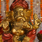 18" Ganesha sitting Antique Finish statue with red-golden turban and modak | Ideal for temple or showpiece