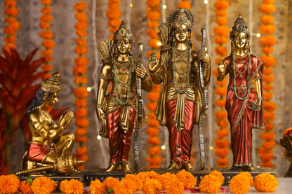 14" Ram Darbaar Antique Finish golden red statue - Shree Ram Ma Sita Laxman And Hanuman Darbar Idol for home temple