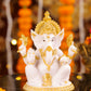 8" Ganesha sitting Marble statue on golden pdestal | Ideal for temple or showpiece