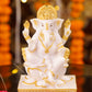 5" Ganesha sitting Marble statue on golden pdestal | Ideal for temple or showpiece