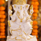 8" Ganesha sitting Marble statue on golden pdestal | Ideal for temple or showpiece
