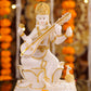 8" Saraswati Sitting Gold toned Marble statue on lotus with Veena | Ideal for temple or showpiece