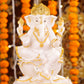 10" Ganesha sitting Marble statue on golden pedestal | Ideal for temple or showpiece