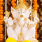 11" Ganesha sitting Marble statue on golden pdestal | Ideal for temple or showpiece
