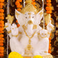 11" Ganesha sitting Marble statue on golden pdestal | Ideal for temple or showpiece
