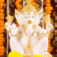 11" Ganesha sitting Marble statue on golden pdestal | Ideal for temple or showpiece