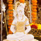 11" Shiva Samadhi Meditation statue with Trishul in White marble with gold tone | Ideal for temple or showpiece