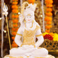 11" Shiva Samadhi Meditation statue with Trishul in White marble with gold tone | Ideal for temple or showpiece