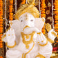 18" Ganesha sitting Marble statue with golden turban and modak | Ideal for temple or showpiece