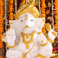 18" Ganesha sitting Marble statue with golden turban and modak | Ideal for temple or showpiece