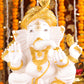 18" Ganesha sitting Marble statue with golden turban and modak | Ideal for temple or showpiece